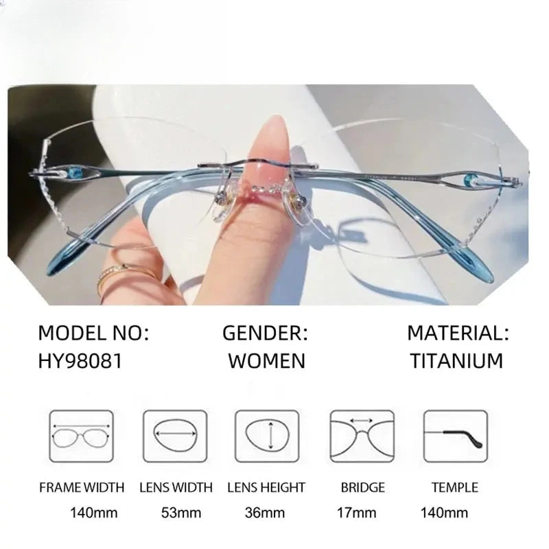 Women's Oval Rimless Titanium Prescription Glasses 698081 — view 2 | Rx Spectacle
