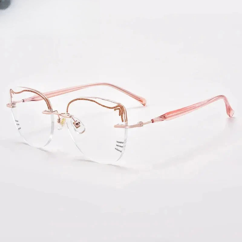 Women's Cat Eye Rimless Titanium Prescription Glasses 88582 — view 3 | Rx Spectacle