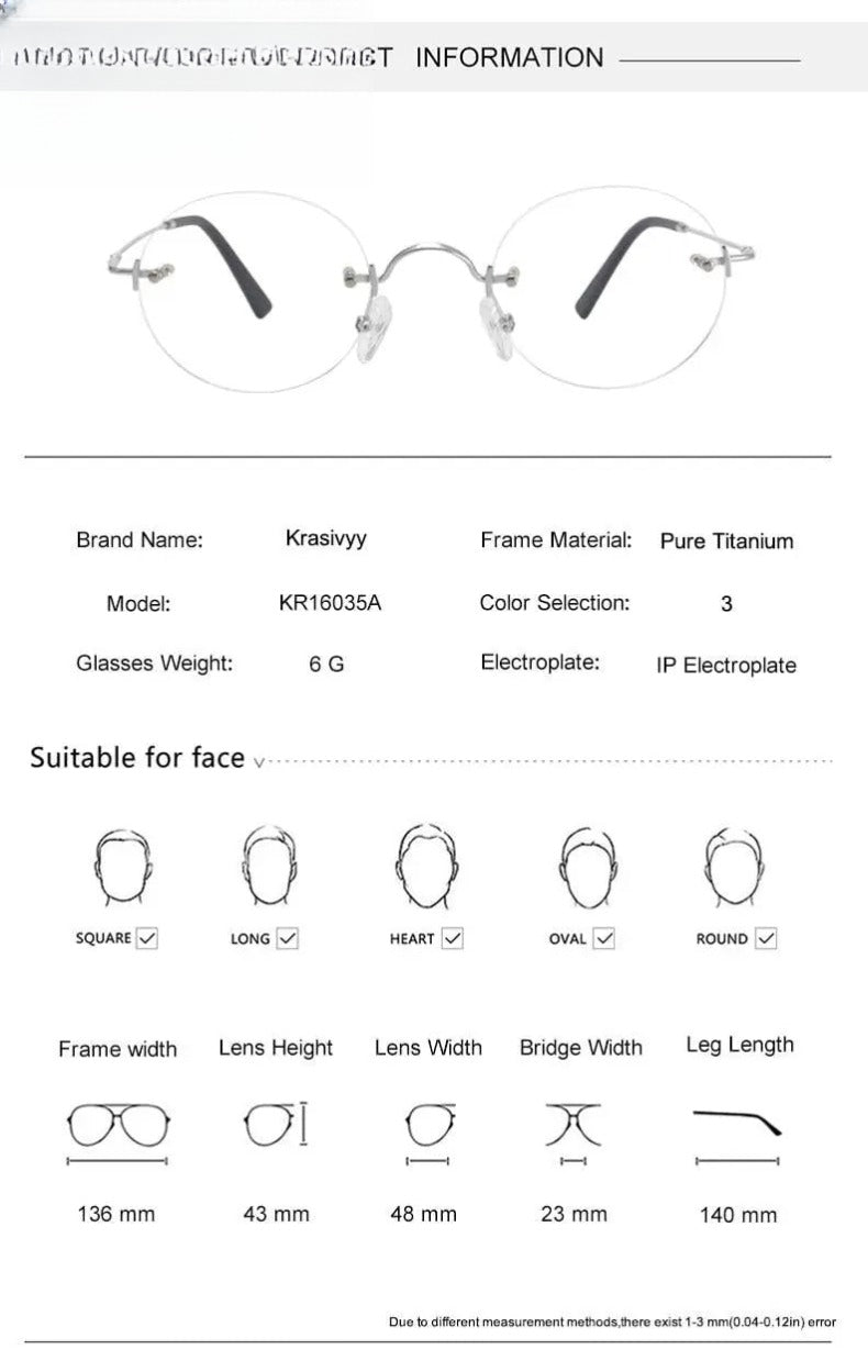 Unisex Round Rimless Titanium Prescription Glasses Kr16035a — view 9 | Rx Spectacle