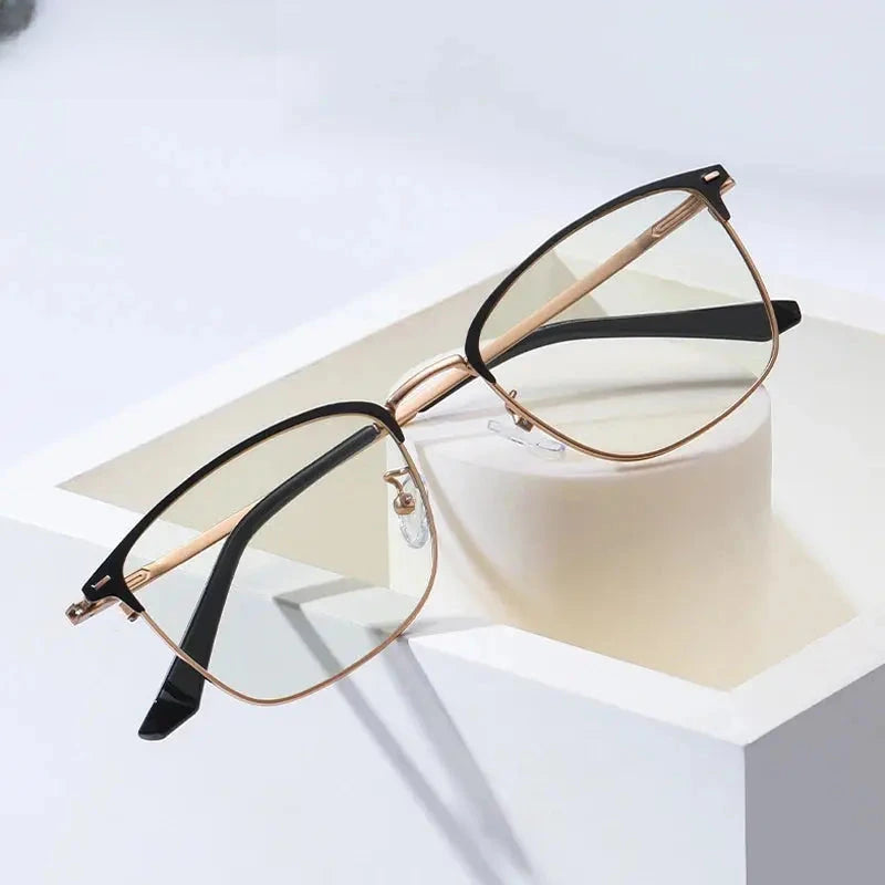 Women's Square Full Rim Stainless Steel Reading Glasses 633617 — view 1 | Rx Spectacle