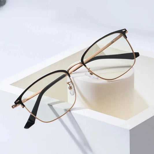 Women's Square Full Rim Stainless Steel Reading Glasses 633617 — view 1 | Rx Spectacle