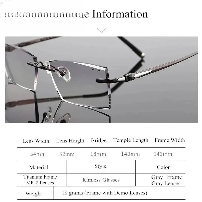 Men's Square Rimless Titanium Prescription Glasses 889090 — view 3 | Rx Spectacle