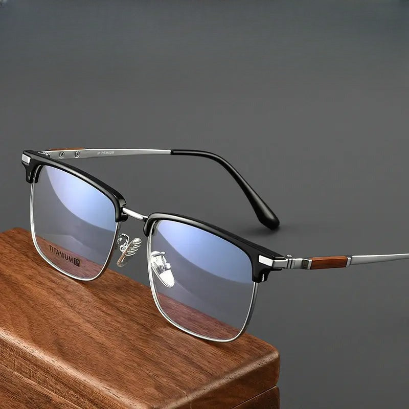 Men's Square Semi-Rimless Titanium Prescription Glasses 808790 — view 1 | Rx Spectacle