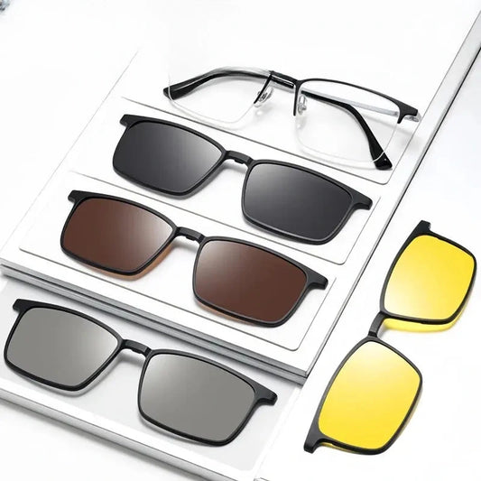 Men's Square Full Rim Titanium Clip-On Prescription Glasses 80084 — view 1 | Rx Spectacle