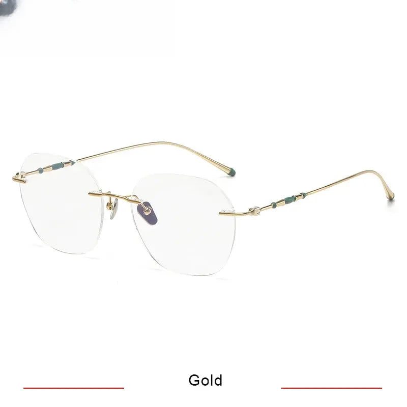 Women's Oval Rimless Titanium Flat Top Prescription Glasses 75930 — view 5 | Rx Spectacle