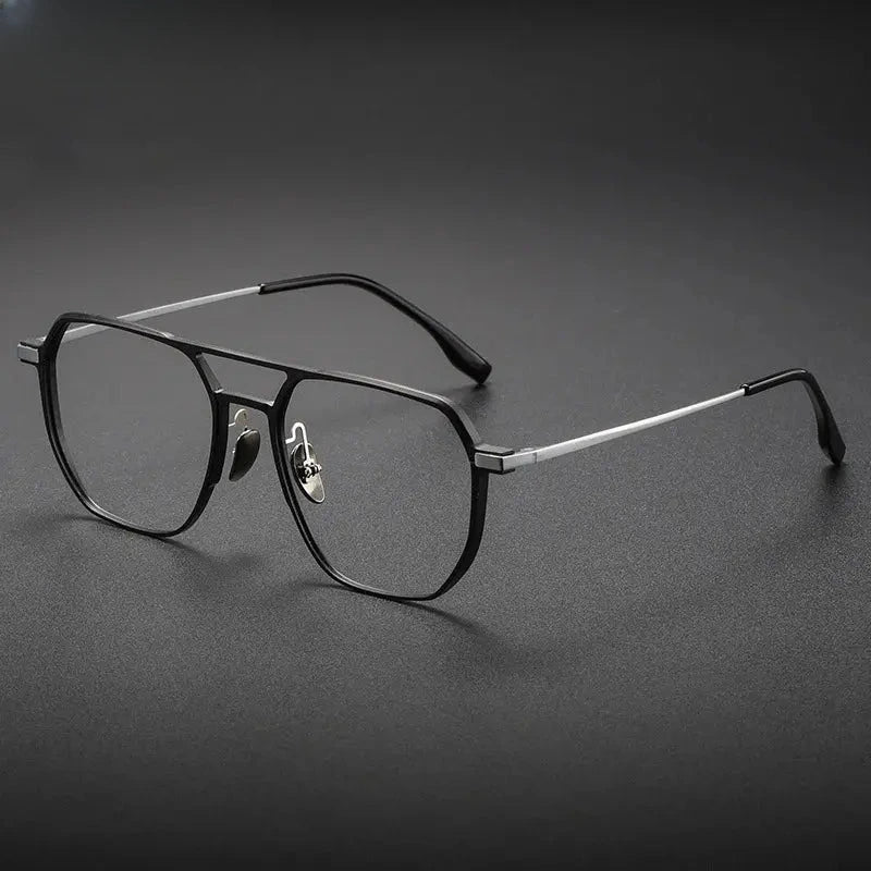 Unisex Square Full Rim Titanium Double Bridge Prescription Glasses V2239 — view 10 | Rx Spectacle