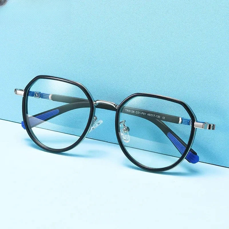 Unisex Round Full Rim Titanium Flat Top Prescription Glasses 5126 — view 3 | Rx Spectacle