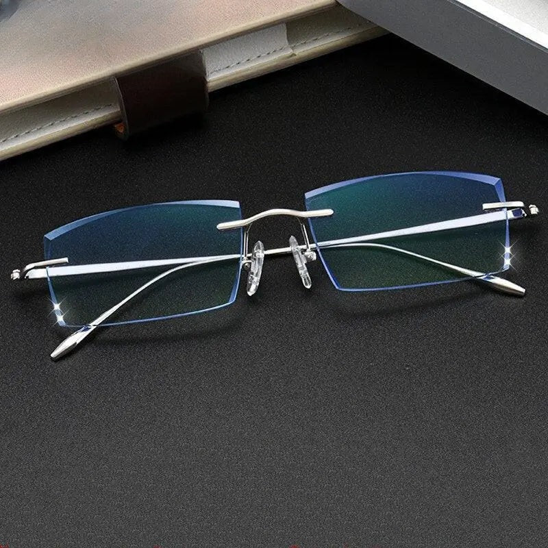 Men's Square Rimless Titanium Prescription Glasses 9083 — view 4 | Rx Spectacle