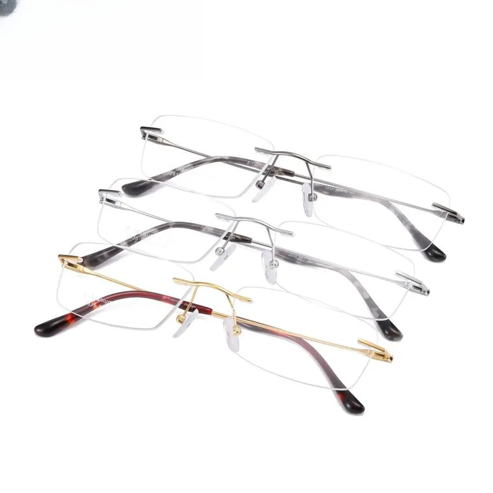 Unisex Square Rimless Titanium Prescription Glasses 2935 — view 9 | Rx Spectacle