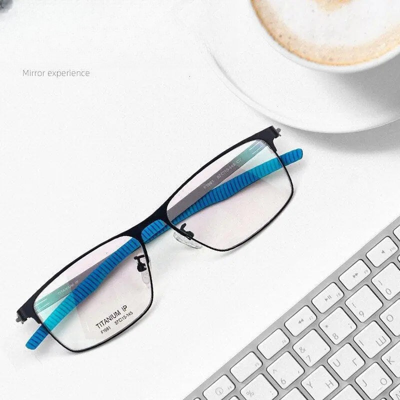 Men's Square Full Rim Titanium Prescription Glasses F1981 — view 1 | Rx Spectacle