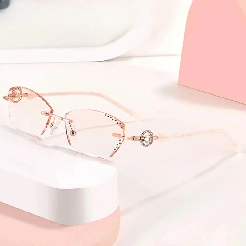 Women's Oval Rimless Titanium Prescription Glasses 90375 — view 1 | Rx Spectacle