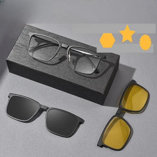 Men's Square Full Rim Titanium Clip-On Prescription Glasses 25088 — view 1 | Rx Spectacle