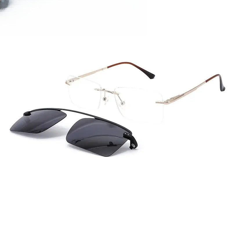 Men's Square Rimless Alloy Clip-On Prescription Glasses 613067 — view 1 | Rx Spectacle
