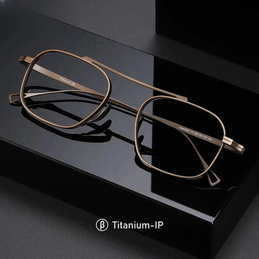 Unisex Square Full Rim Titanium Double Bridge Reading Glasses 49501 — view 1 | Rx Spectacle