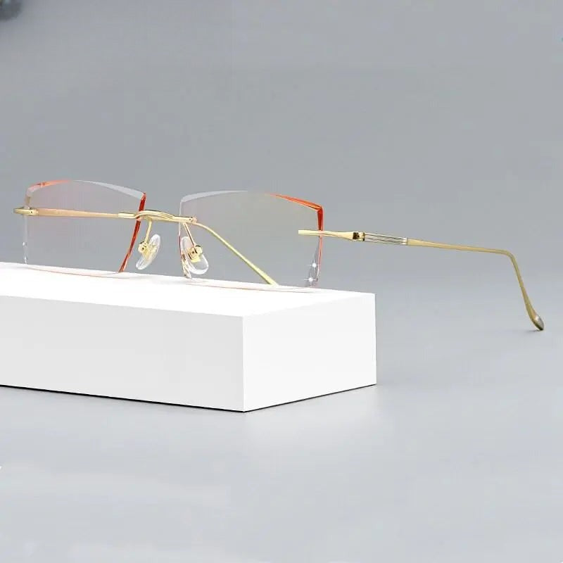 Men's Square Rimless Titanium Prescription Glasses 9083 — view 2 | Rx Spectacle