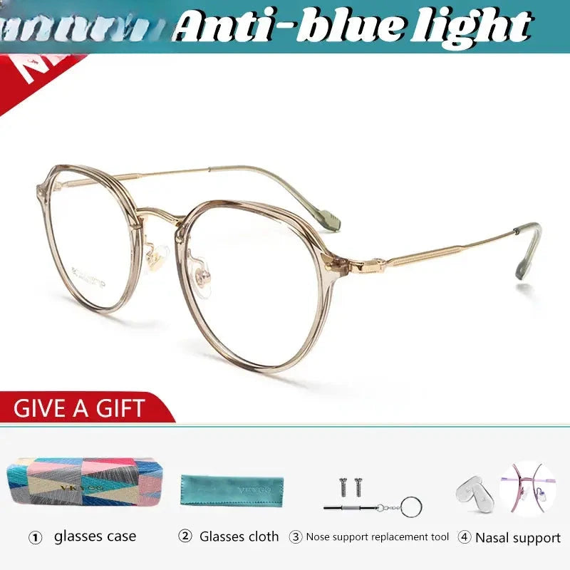 Unisex Round Full Rim Titanium Flat Top Reading Glasses 50111 — view 7 | Rx Spectacle