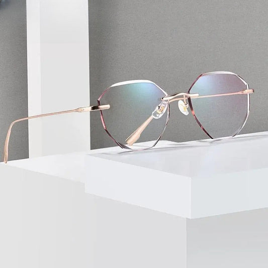 Women's Irregular Rimless Titanium Prescription Glasses 99219 — view 1 | Rx Spectacle
