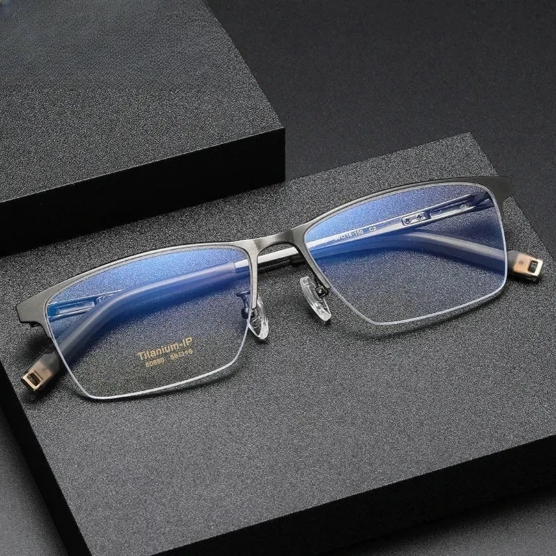 Men's Square Semi-Rimless Titanium Prescription Glasses 80880 — view 1 | Rx Spectacle