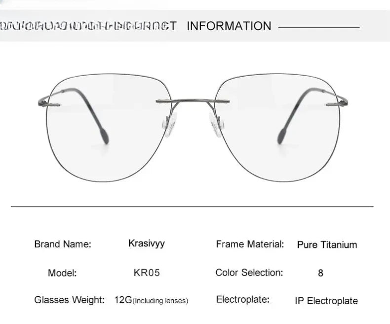 Unisex Oval Rimless Titanium Prescription Glasses Kr05 — view 14 | Rx Spectacle