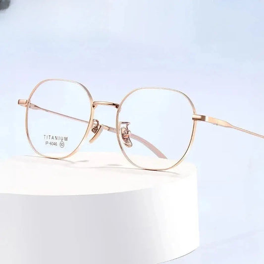 Women's Oval Full Rim Titanium Flat Top Prescription Glasses 406046 — view 1 | Rx Spectacle