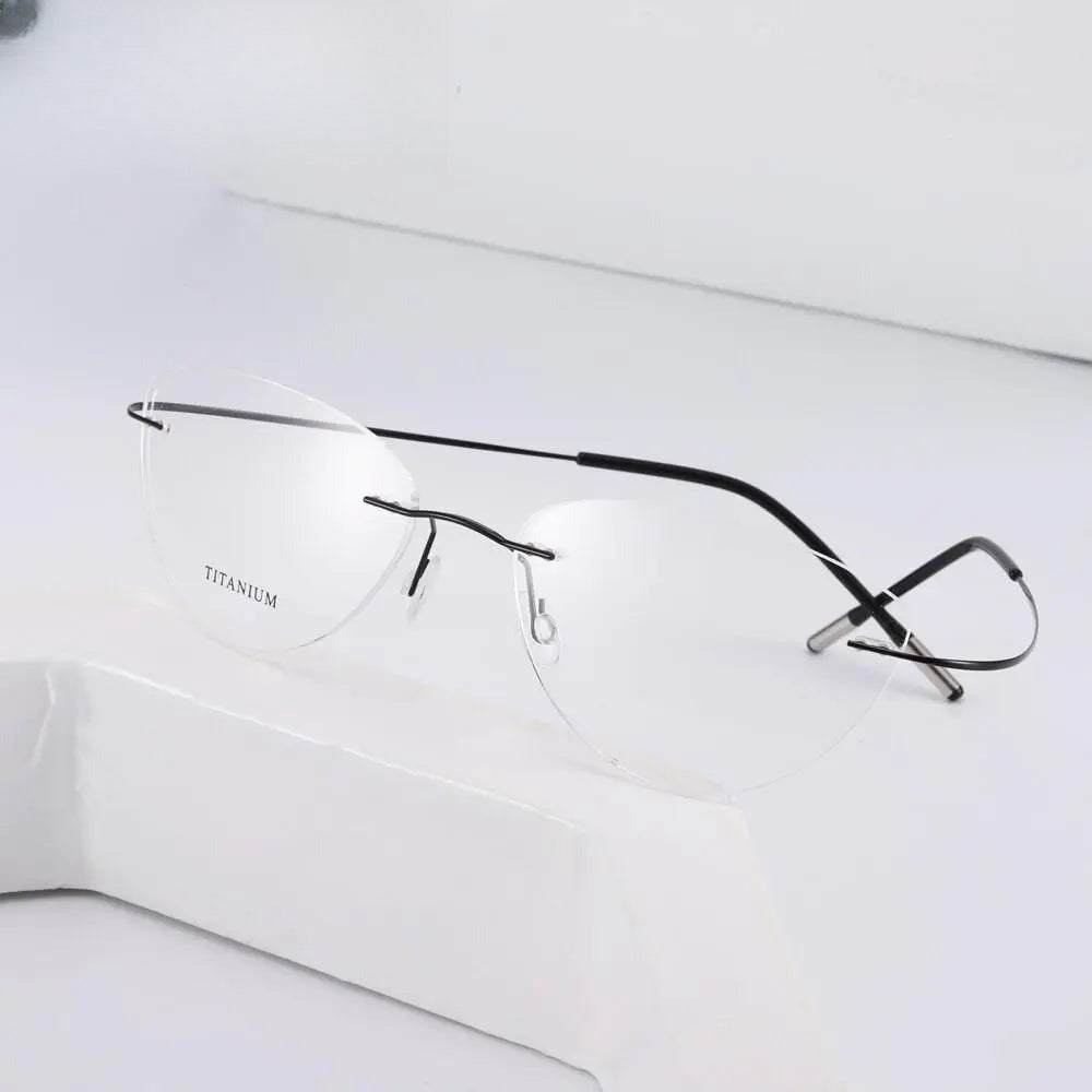 Unisex Cat Eye Rimless Titanium Prescription Glasses 20003 — view 11 | Rx Spectacle