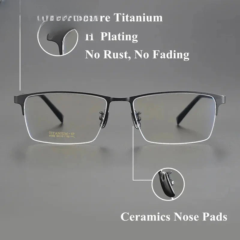 Men's Square Semi-Rimless Titanium Oversized Prescription Glasses 91058 — view 2 | Rx Spectacle