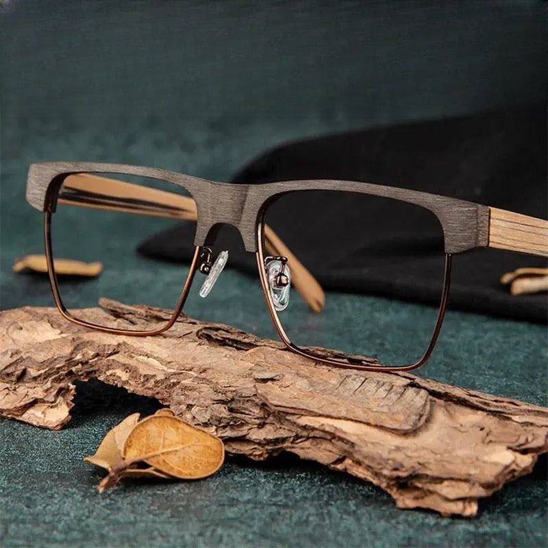 Men's Square Full Rim Wood Prescription Glasses 6252 — view 1 | Rx Spectacle