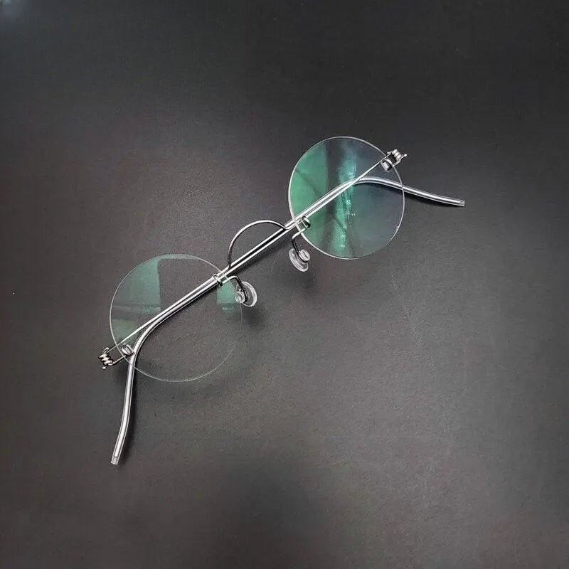 Unisex Round Rimless Stainless Steel Prescription Glasses Y017 — view 9 | Rx Spectacle