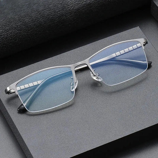 Men's Square Semi-Rimless Titanium Prescription Glasses 745002 — view 1 | Rx Spectacle