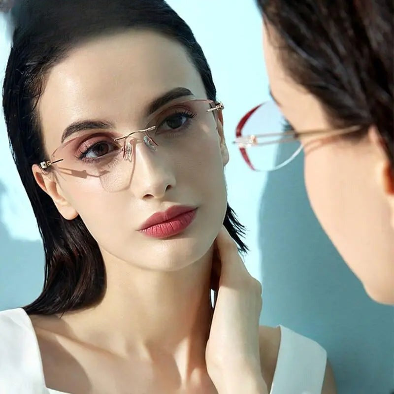Women's Rectangular Rimless Titanium Prescription Glasses 6048 — view 8 | Rx Spectacle