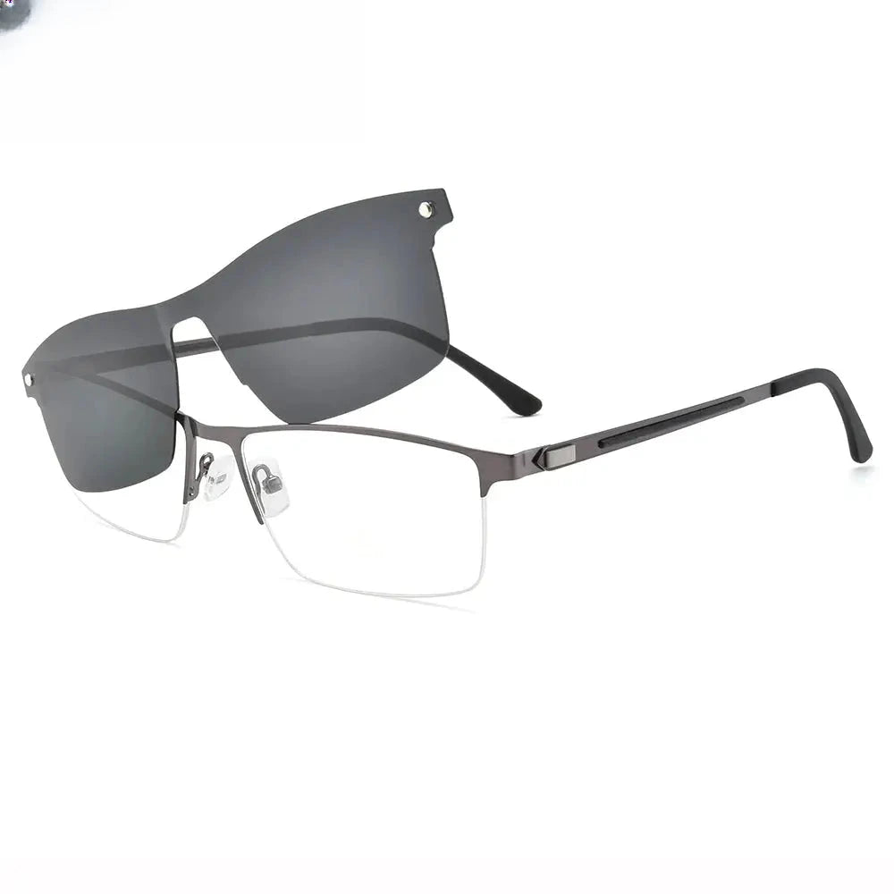 Men's Square Semi-Rimless Alloy Clip-On Prescription Glasses 940076 — view 4 | Rx Spectacle