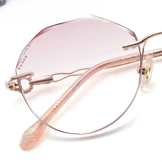 Women's Oval Rimless Titanium Flat Top Prescription Glasses 80114 — view 1 | Rx Spectacle