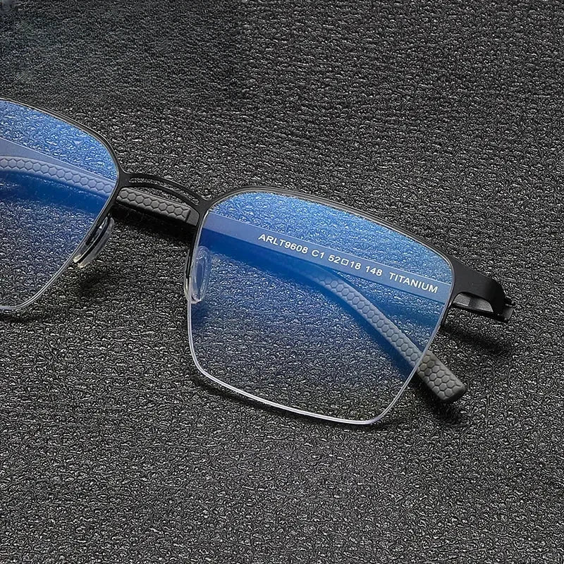 Unisex Square Semi-Rimless Titanium Prescription Glasses Gxyj1153 — view 4 | Rx Spectacle