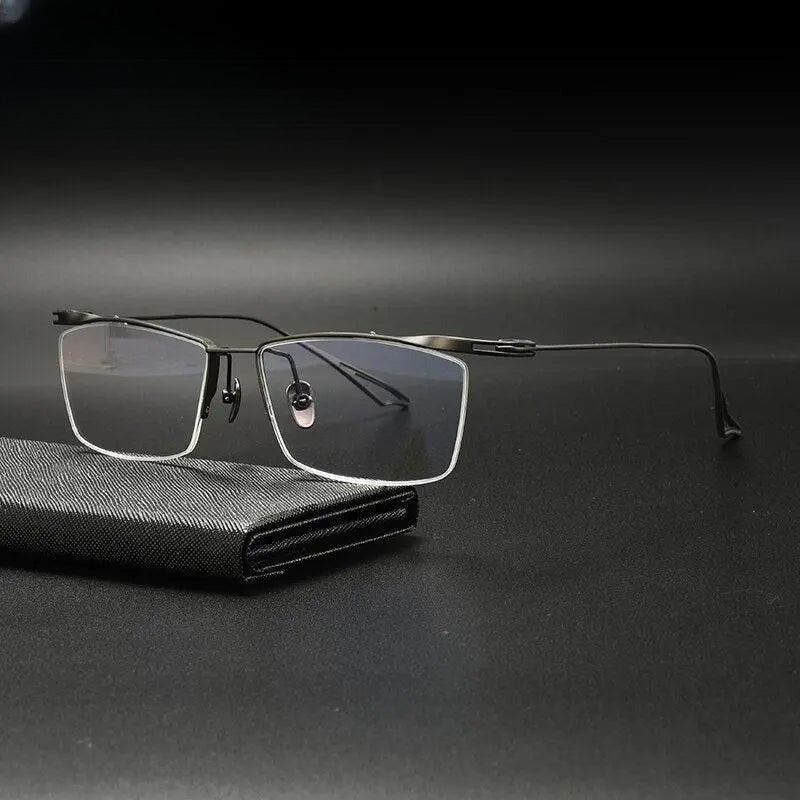 Unisex Square Semi-Rimless Titanium Prescription Glasses Gxyj936 — view 4 | Rx Spectacle