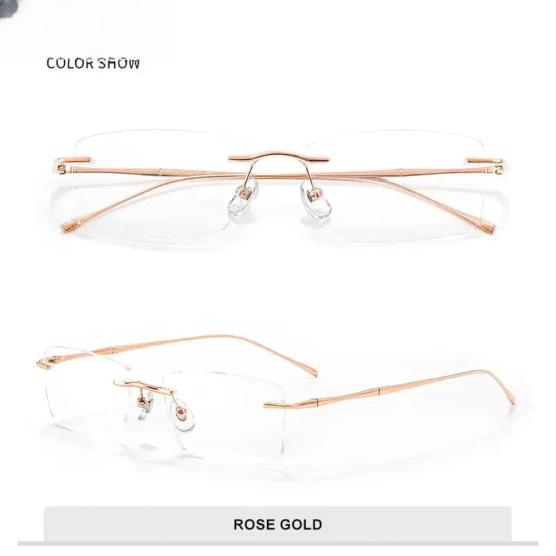 Unisex Rectangular Rimless Titanium Reading Glasses V6032 — view 7 | Rx Spectacle