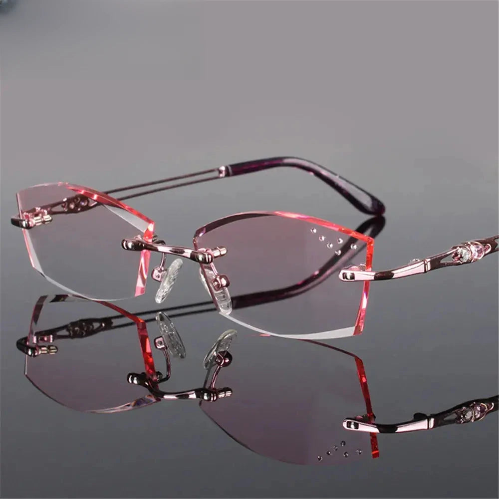 Women's Cat Eye Rimless Titanium Prescription Glasses 771005 — view 1 | Rx Spectacle