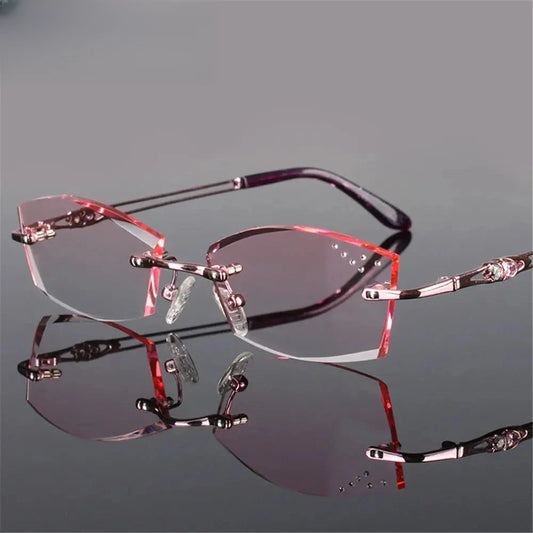 Women's Cat Eye Rimless Titanium Prescription Glasses 771005 — view 1 | Rx Spectacle