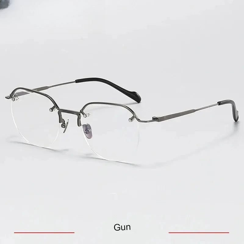 Unisex Square Semi-Rimless Titanium Flat Top Prescription Glasses 94241 — view 4 | Rx Spectacle