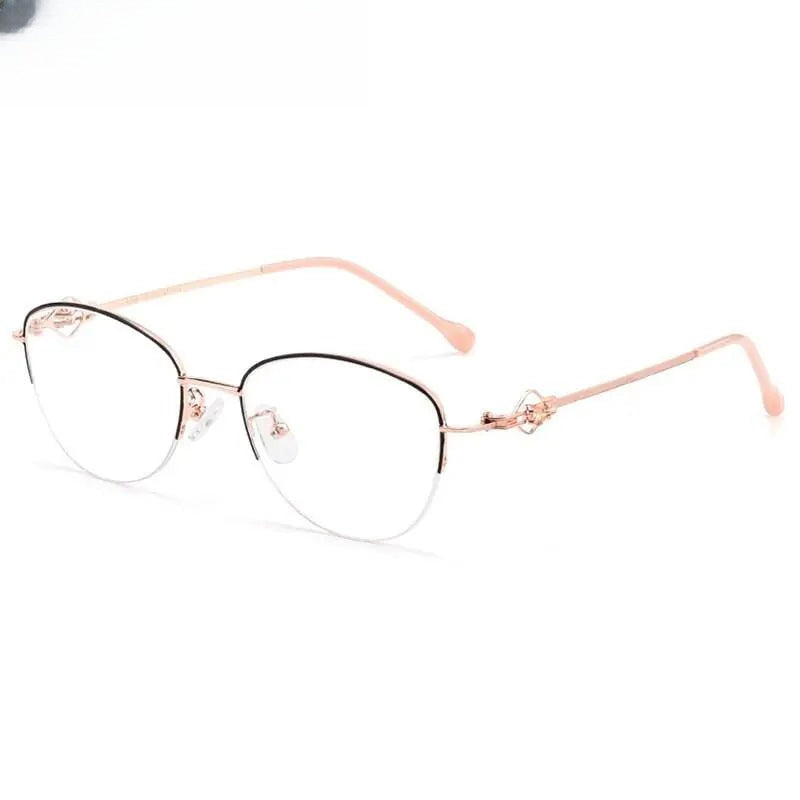 Women's Cat Eye Semi-Rimless Stainless Steel Prescription Glasses 8025 — view 7 | Rx Spectacle