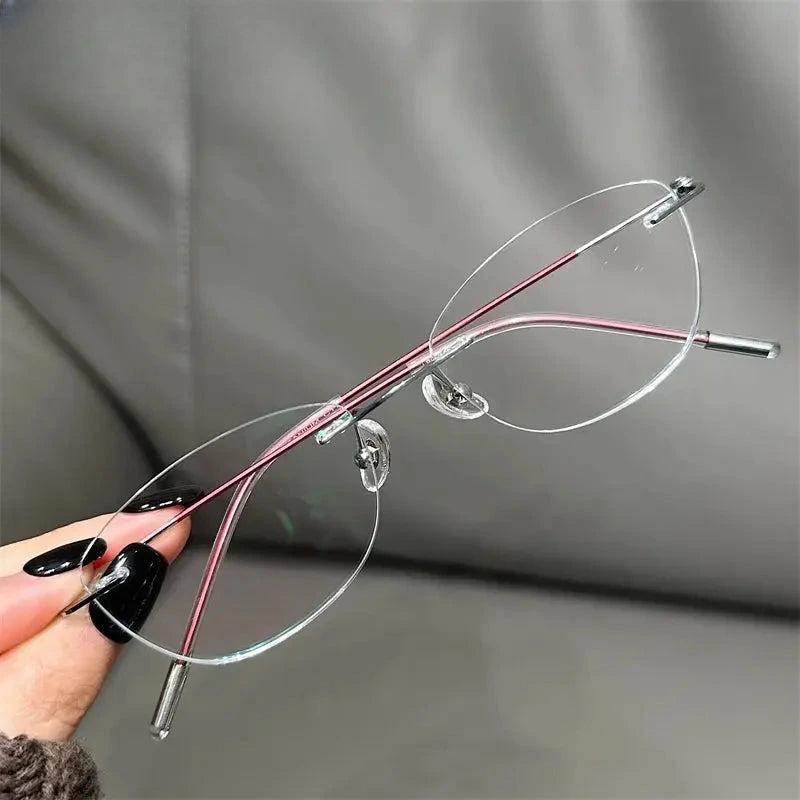 Women's Cat Eye Rimless Titanium Prescription Glasses 666071 — view 6 | Rx Spectacle