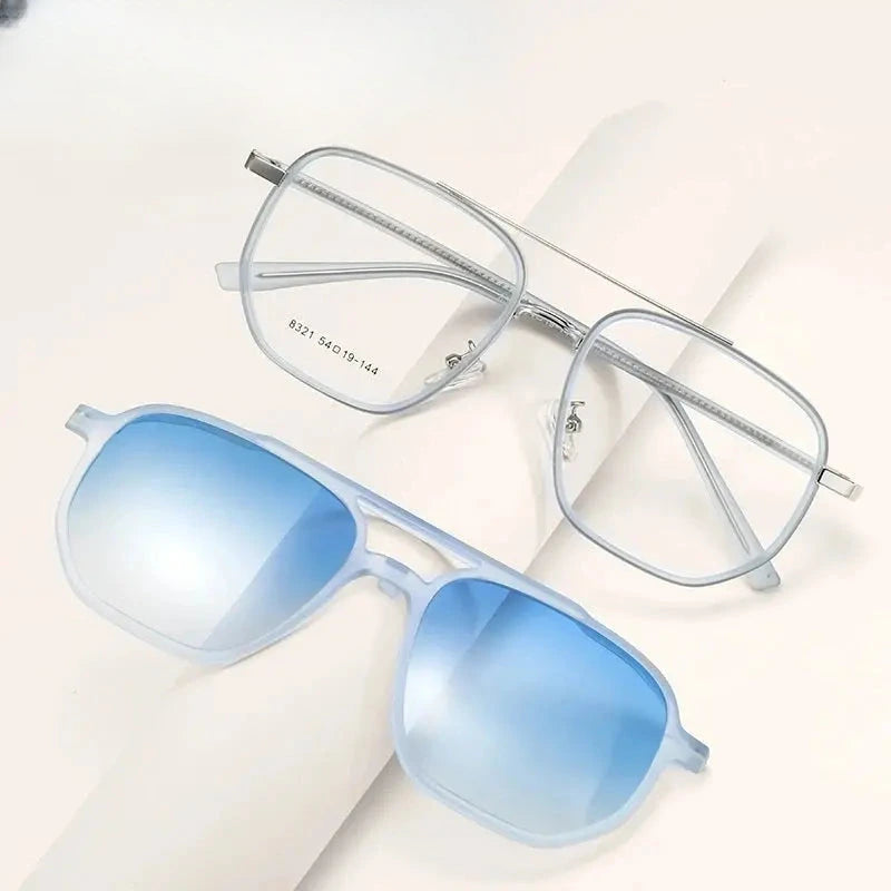 Unisex Square Full Rim Alloy Double Bridge Clip-On Prescription Glasses 832 — view 1 | Rx Spectacle