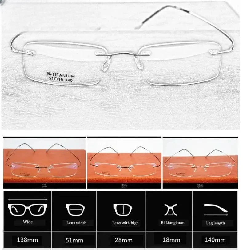 Unisex Square Rimless Titanium Reading Glasses 887044 — view 3 | Rx Spectacle