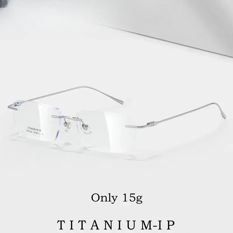 Unisex Square Rimless Titanium Prescription Glasses Y233525 — view 2 | Rx Spectacle