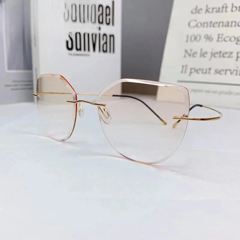 Women's Cat Eye Rimless Titanium Prescription Glasses 60744 — view 1 | Rx Spectacle