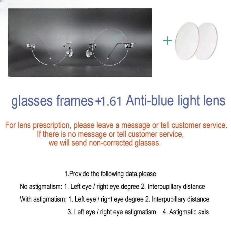 Unisex Round Rimless Stainless Steel Prescription Glasses Y017 — view 6 | Rx Spectacle