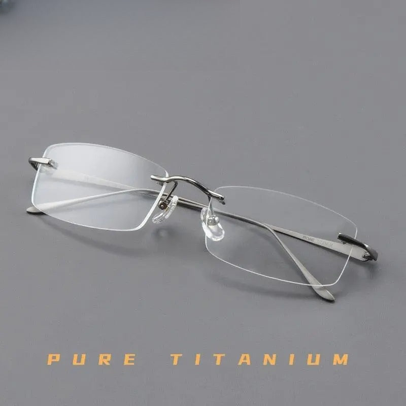 Men's Rectangular Rimless Titanium Prescription Glasses A8012t — view 1 | Rx Spectacle