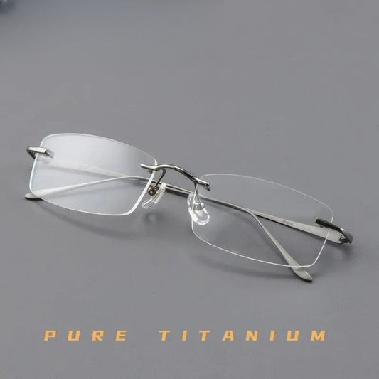 Men's Rectangular Rimless Titanium Prescription Glasses A8012t — view 1 | Rx Spectacle