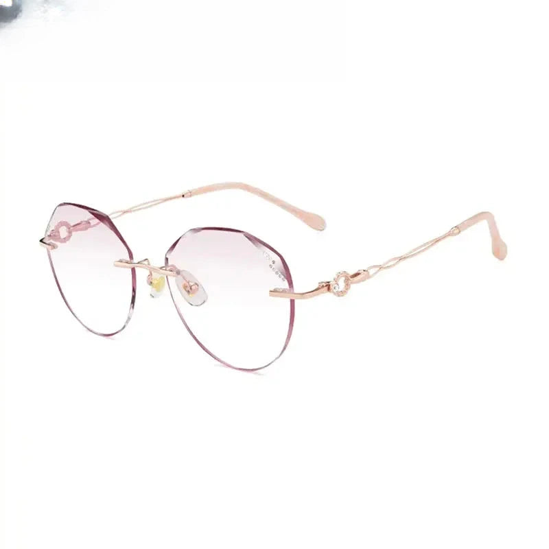 Women's Oval Rimless Titanium Flat Top Prescription Glasses 80114 — view 3 | Rx Spectacle