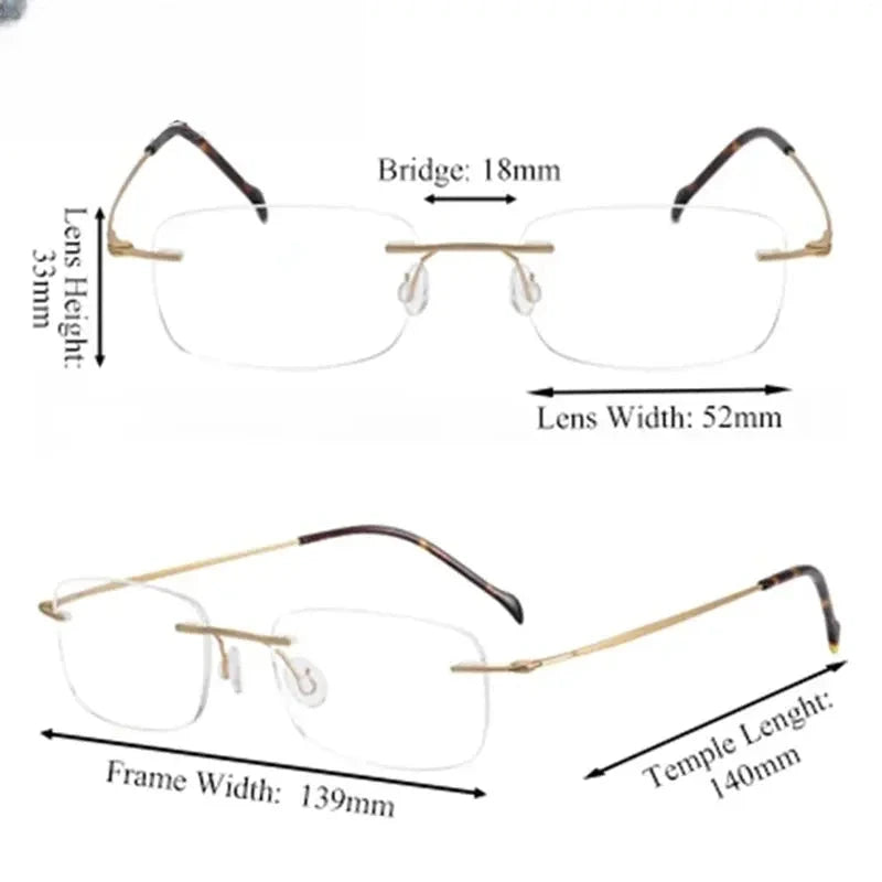 Unisex Square Rimless Titanium Prescription Glasses 816006 — view 3 | Rx Spectacle