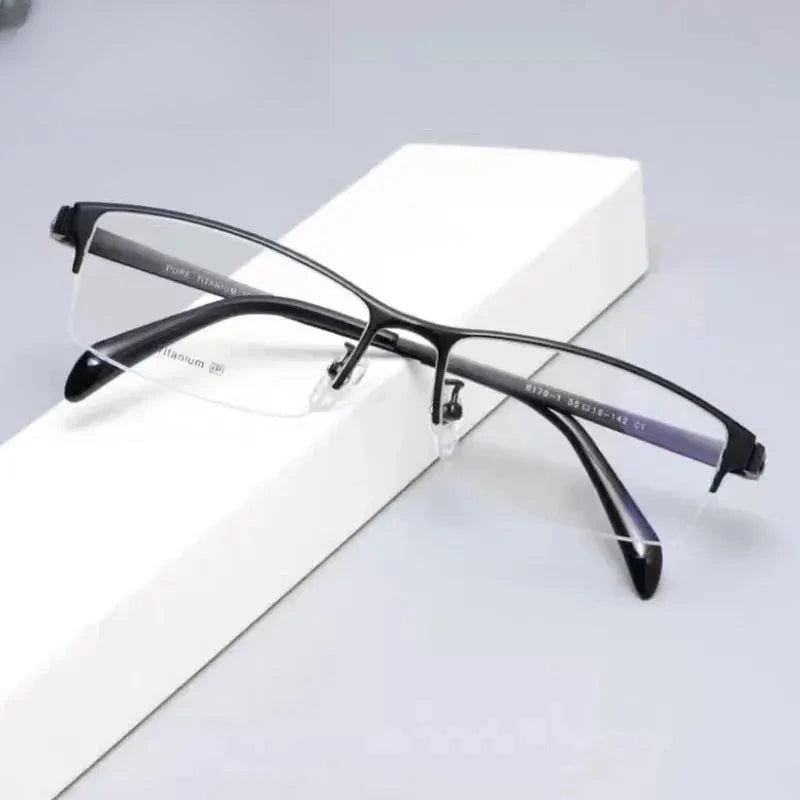 Unisex Polygon Semi-Rimless Titanium Prescription Glasses 778179 — view 1 | Rx Spectacle